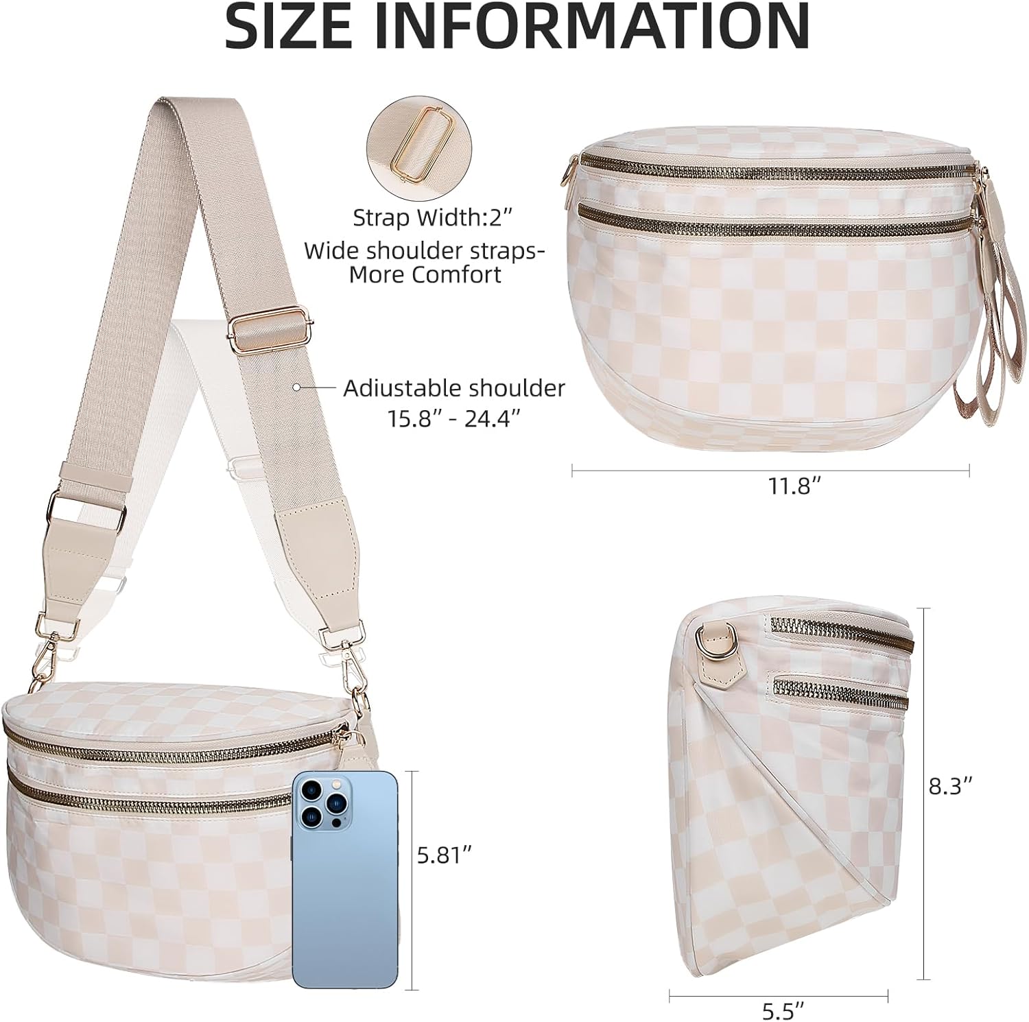 Titosha Oversized Nylon Bum Bags for Women Crossbody, Adjustable Strap Black Crossbody Bag Large Fanny Packs Sling Bag