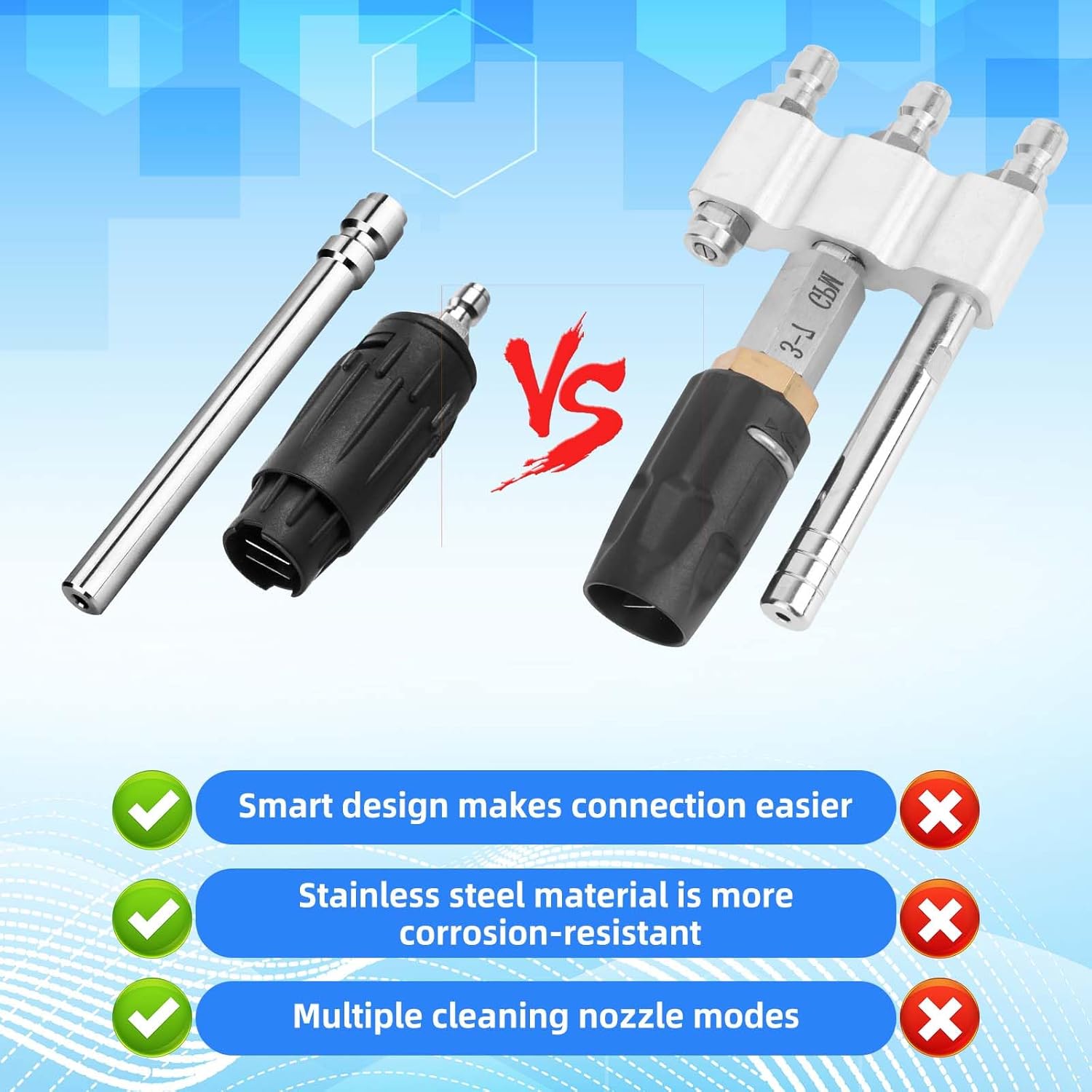 3 in 1 Shooter Tip M5 Twist Nozzle, Stainless Steel Downstream Soft Wash Nozzle with 1/4'' Quick Connect 3-7 GPM Adjustable X Jet Spray Pressure Washer Nozzles for Washing Garden Vehicle Roof