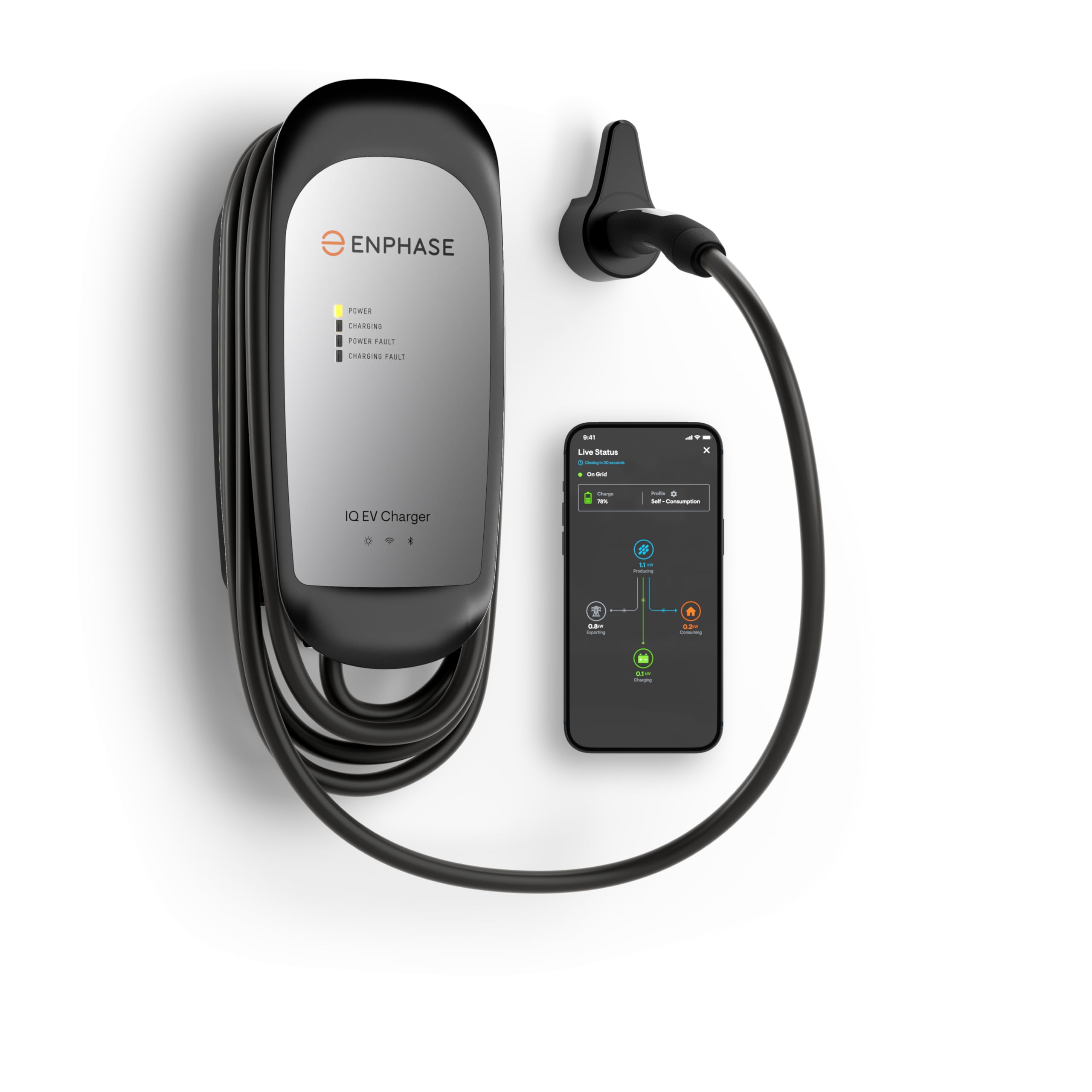 NACS Connector 64 Amp Hardwired EV Charger - Enphase IQ 80, Level 2 Smart Charger with Wi-Fi, Safety Certified, Indoor/Outdoor, 25ft Rugged Cable,