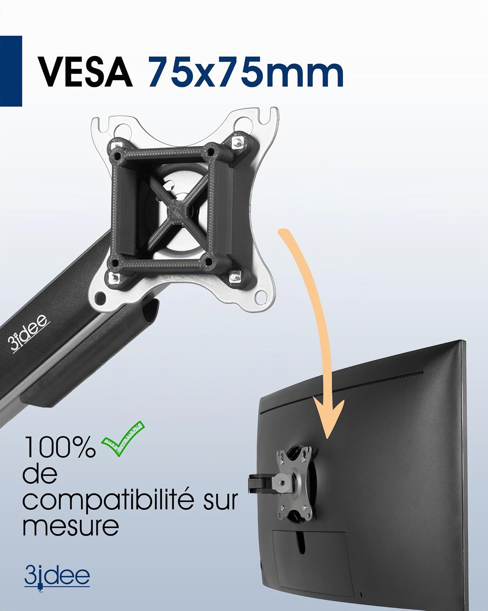 3IDEE Adaptateur VESA Compatible avec Moniteur Samsung (C27HG70, C27UG70, C27UG70QQ, C27UG70QQU, C32HG70 & Plus) - Support VESA 75x75 mm - Support ecran VESA pour Les écrans sans Connexion VESA