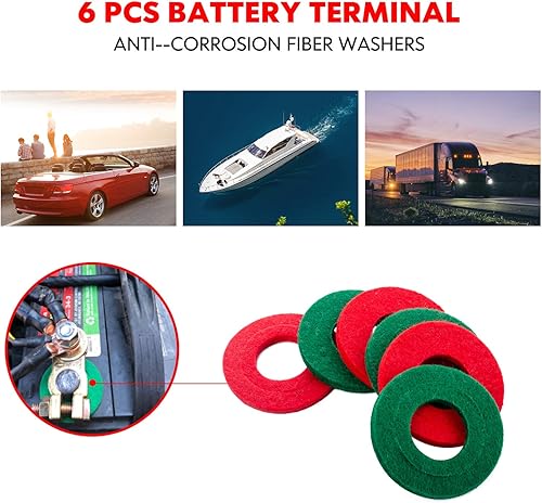 Miniatura 2 de Arandelas anticorrosión para terminales de batería, protector de terminal de batería de fibra, 3 rojos+3 verdes. (arandelas anticorrosión)
