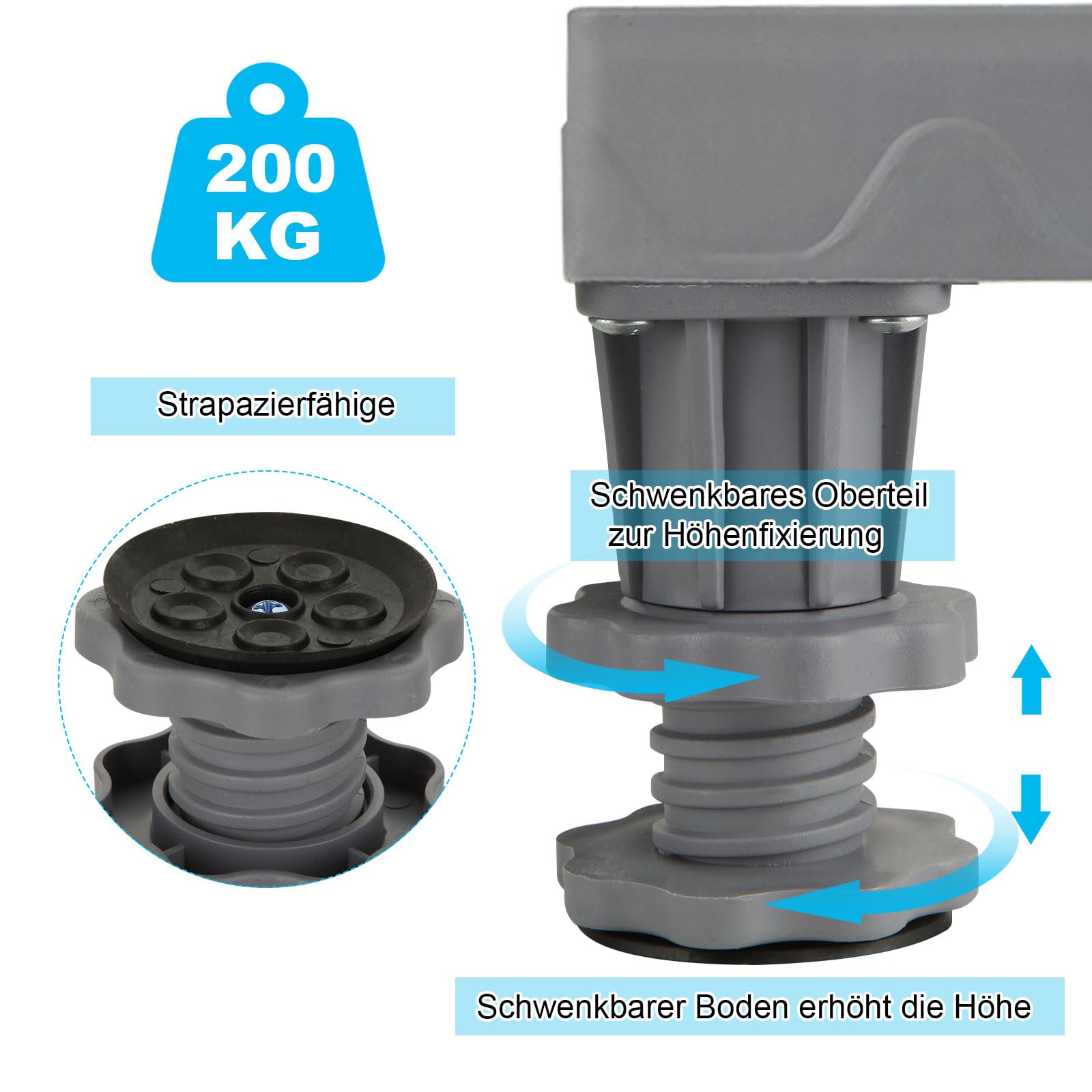 Szafka pod pralkę, z 4 wyściełanymi obciążeniami niedźwiedzia, 300 kg, do pralki, do suszarki i pralki, długość 43-67 cm, wysokość 10-13 cm