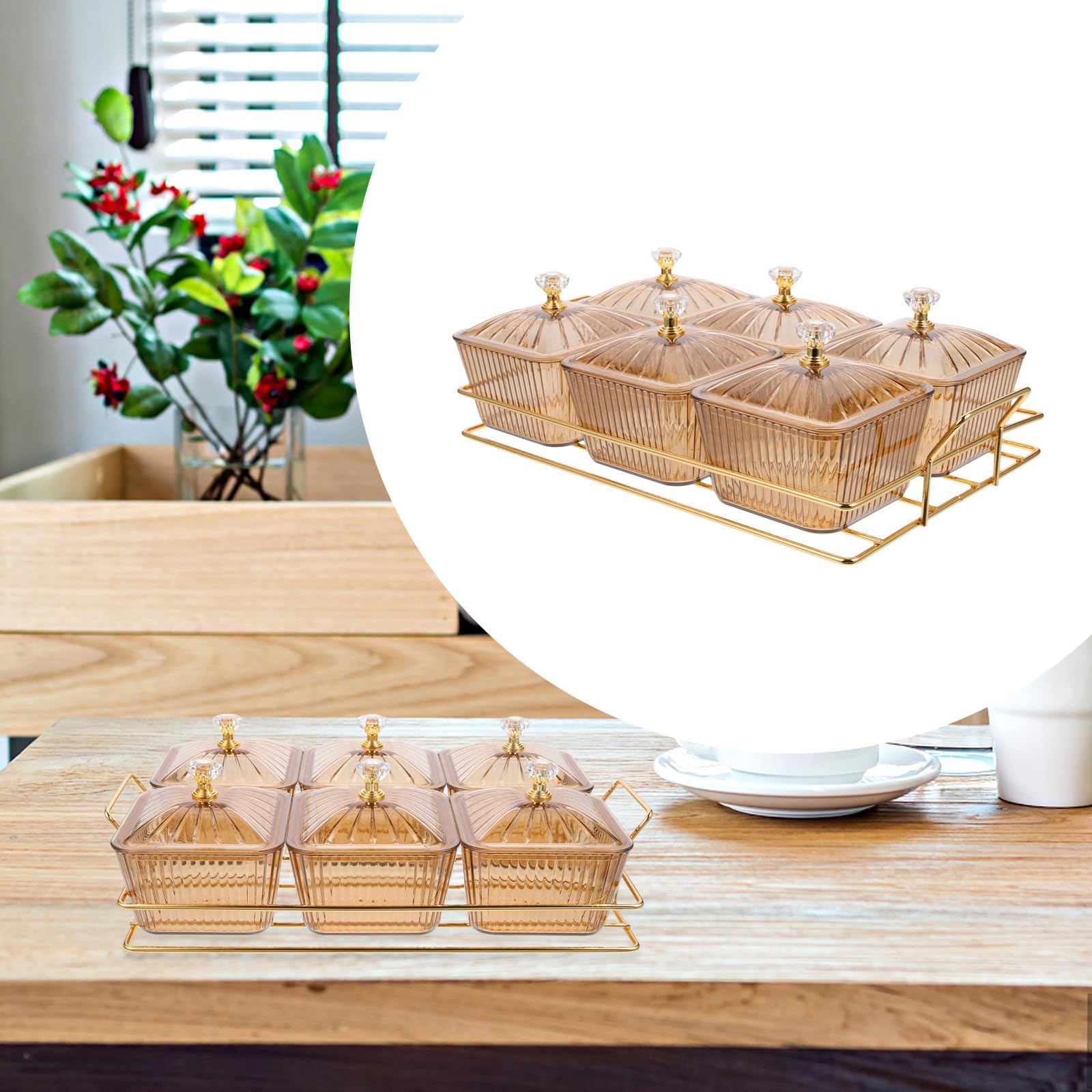 Juego de Plato Bandeja para Servir Snacks Dorado para Aperitivos de Hierro con 6 Compartimentos Estilo Moderno y Funcional en Bodas y Reutilizable