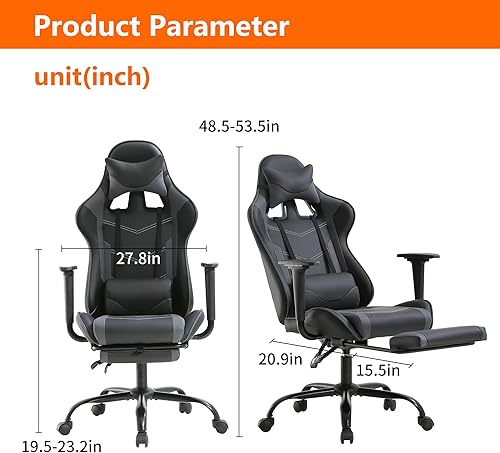 Miniatura 10 de PayLessHere BIFMA - Silla de oficina ergonómica para juegos con soporte lumbar y reposapiés de piel sintética ejecutiva, soporte lumbar y
