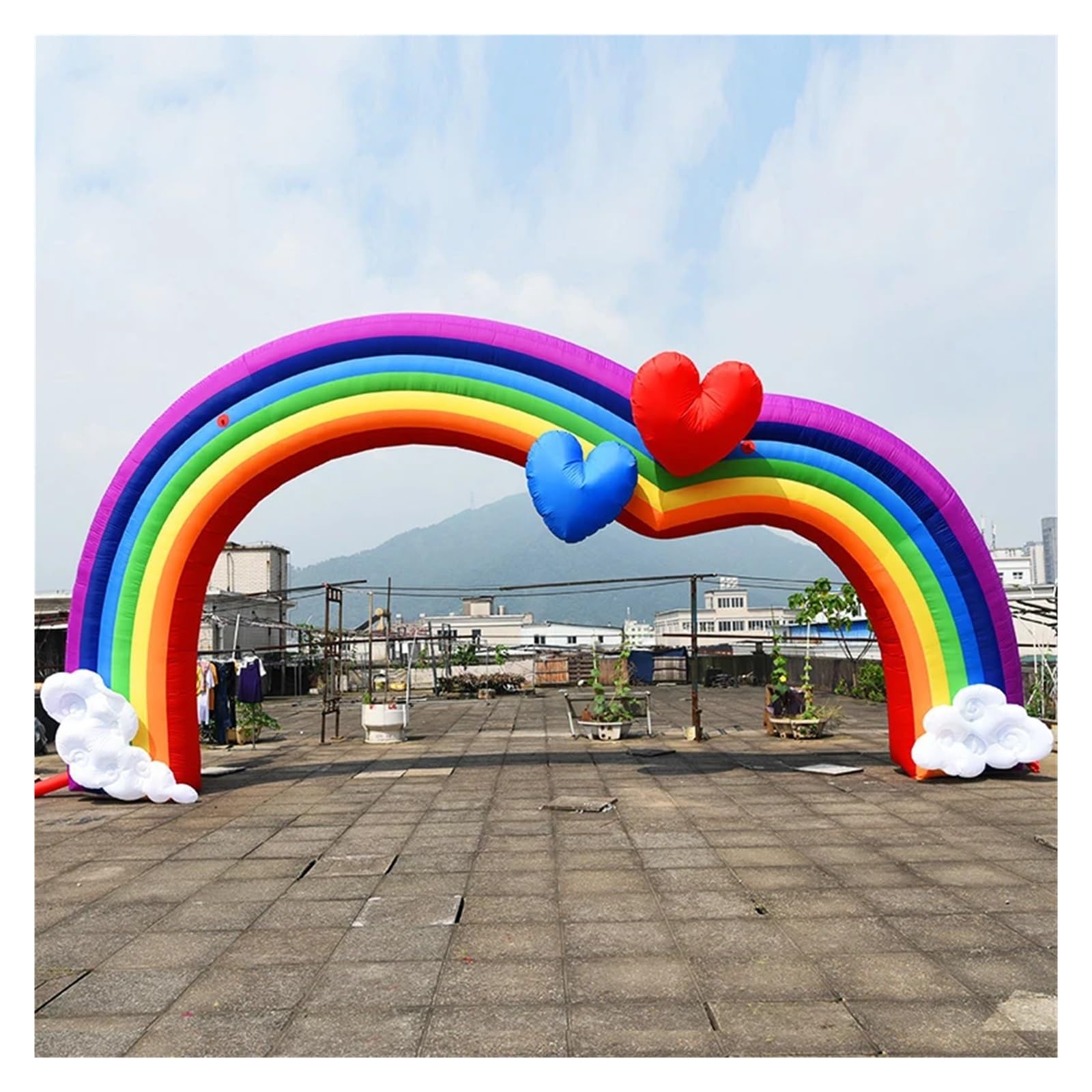 Aufblasbarer Regenbogenbogen, aufblasbarer Hochzeitsbogen mit Herzen for Party- und Veranstaltungsdekoration Für Heimwerker(10m)