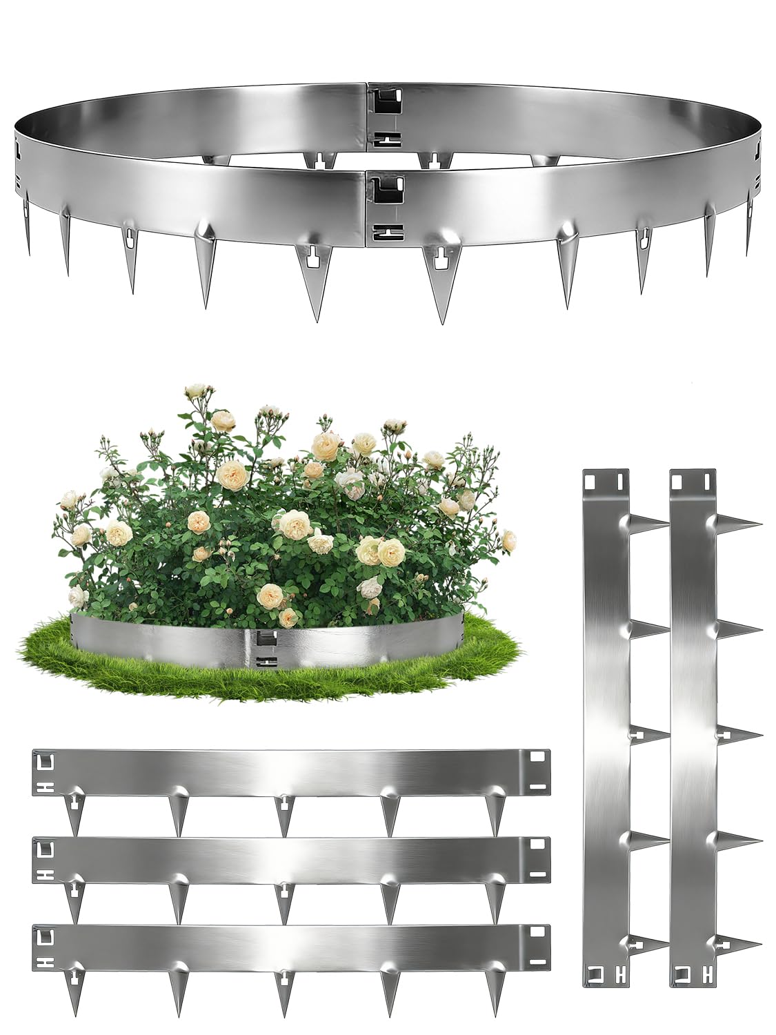 Yelyee 107.5cm x 5 Lawn Edging Border Metal Weathering Corten Steel | Garden Edging Bed Borders Flexible Grass Landscaping Path Edge Strip Silver 20cm High â image 1