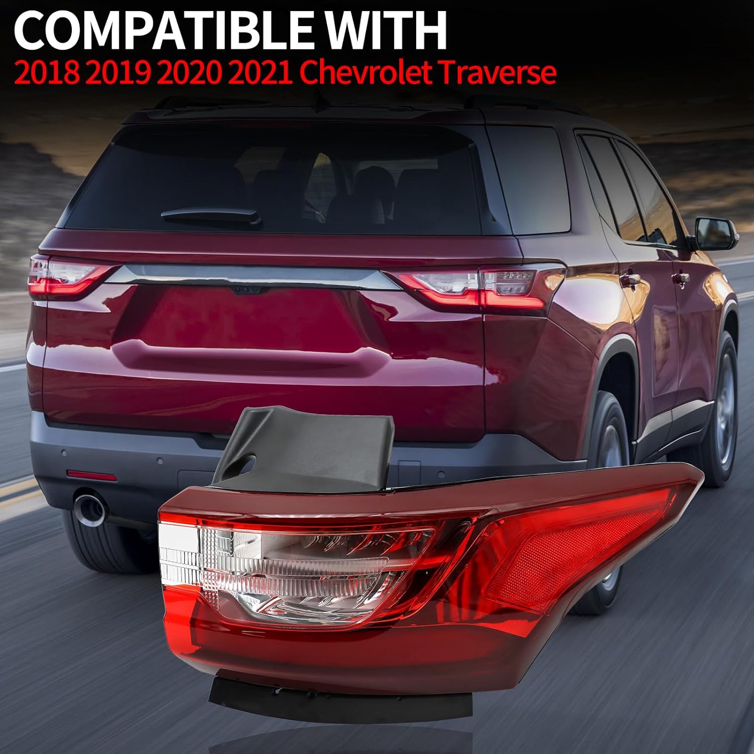 ‎Tail Light Fit For 2018 2019 2020 Chevrolet Traverse,Right Passenger Side LED Outer Rear Brake Turn Signal Lamp Assembly Replace 84618032 GM2805130