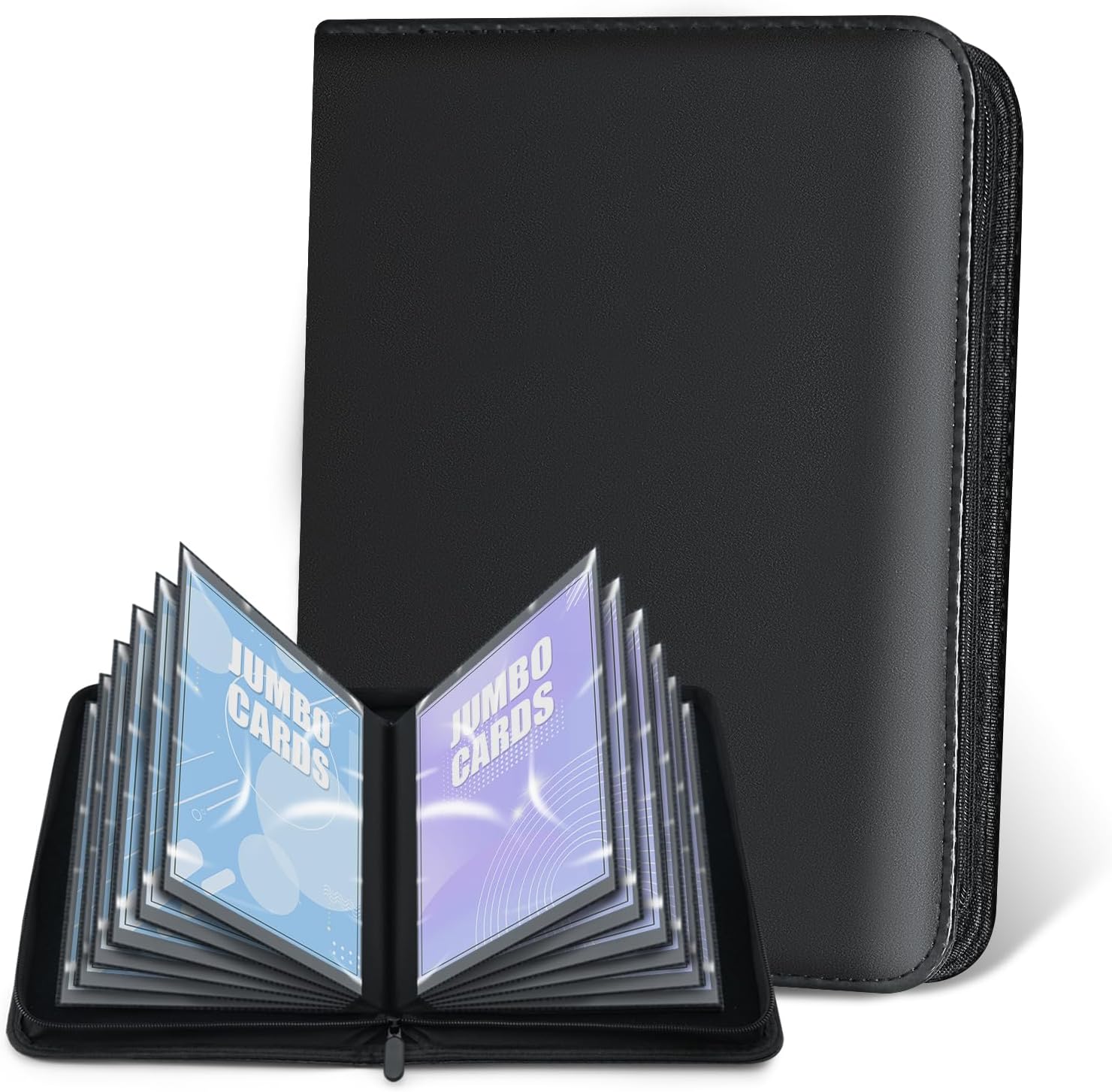 Jumbo Card Binder for PKM – WITHYU PU Leather Ringless Card Collection Binder with 60 Pockets, 5.4'' x 7.4''Card Holders Storage Album for Game Card (Black)