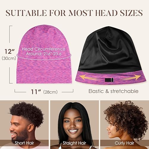 Miniatura 5 de LULUSILK Gorro de dormir 100% con forro de seda de morera para dormir, no más cabello encrespado y enredado, permanece toda la noche, envoltura de