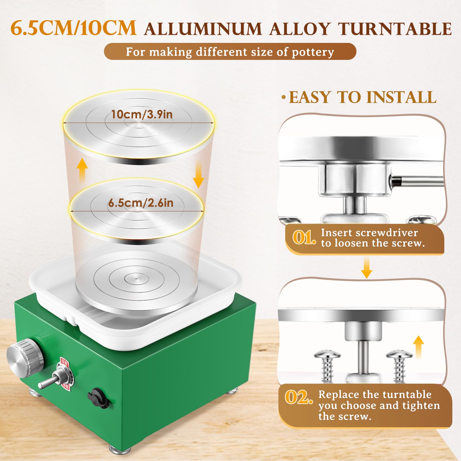 Torno Alfarero, Kooeuru Torno Ceramica 2000RPM Velocidad Ajustable con Placas de 10/6,5 cm, Herramientas de Modelado y Cuenco Extraíble, Torno Alfarero Niños y Adultos (Verde)