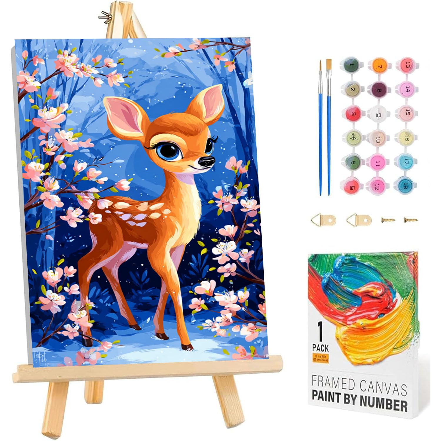 Arttoplus Malen Nach Zahlen Kinder mit Rahmen und Holzstaffelei- Reh Malen Nach Zahlen ab 5 6 7 8 9 10 Jahre Mädchen, Diy Acrylfarbe Paint by Numbers Tiere für Anfänger für Home Décor(20x30cm)