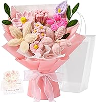 Handmade Pink Crochet Flower Bouquet with Pipe Cleaners - Velvety Knitted Flowers Gift for Valentine's Day, Mother's Day, Birthdays (Includes Card & Gift Bag)
