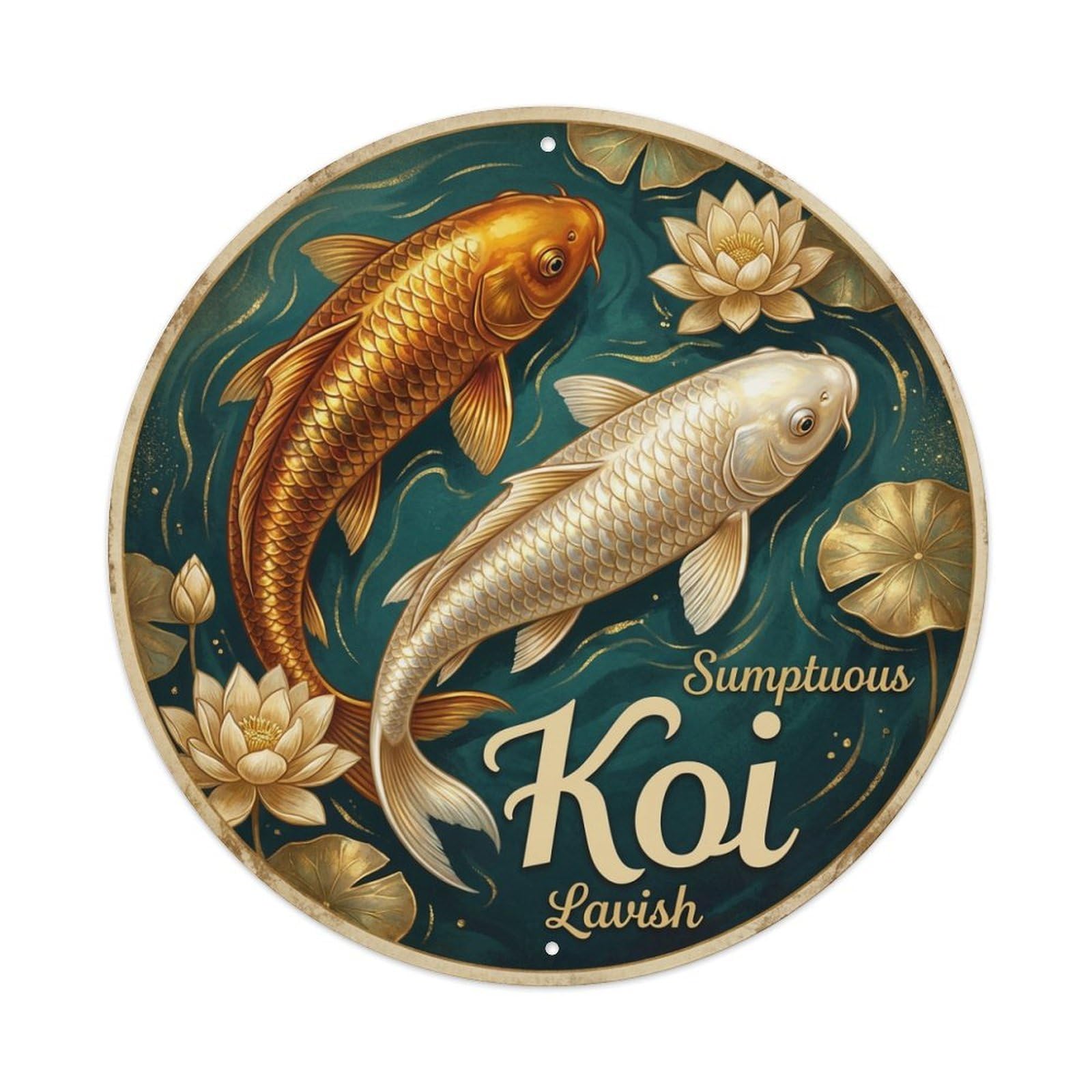 Metal Tin Sign Koi Fish Lavish Rich Luxurious Japanese Art