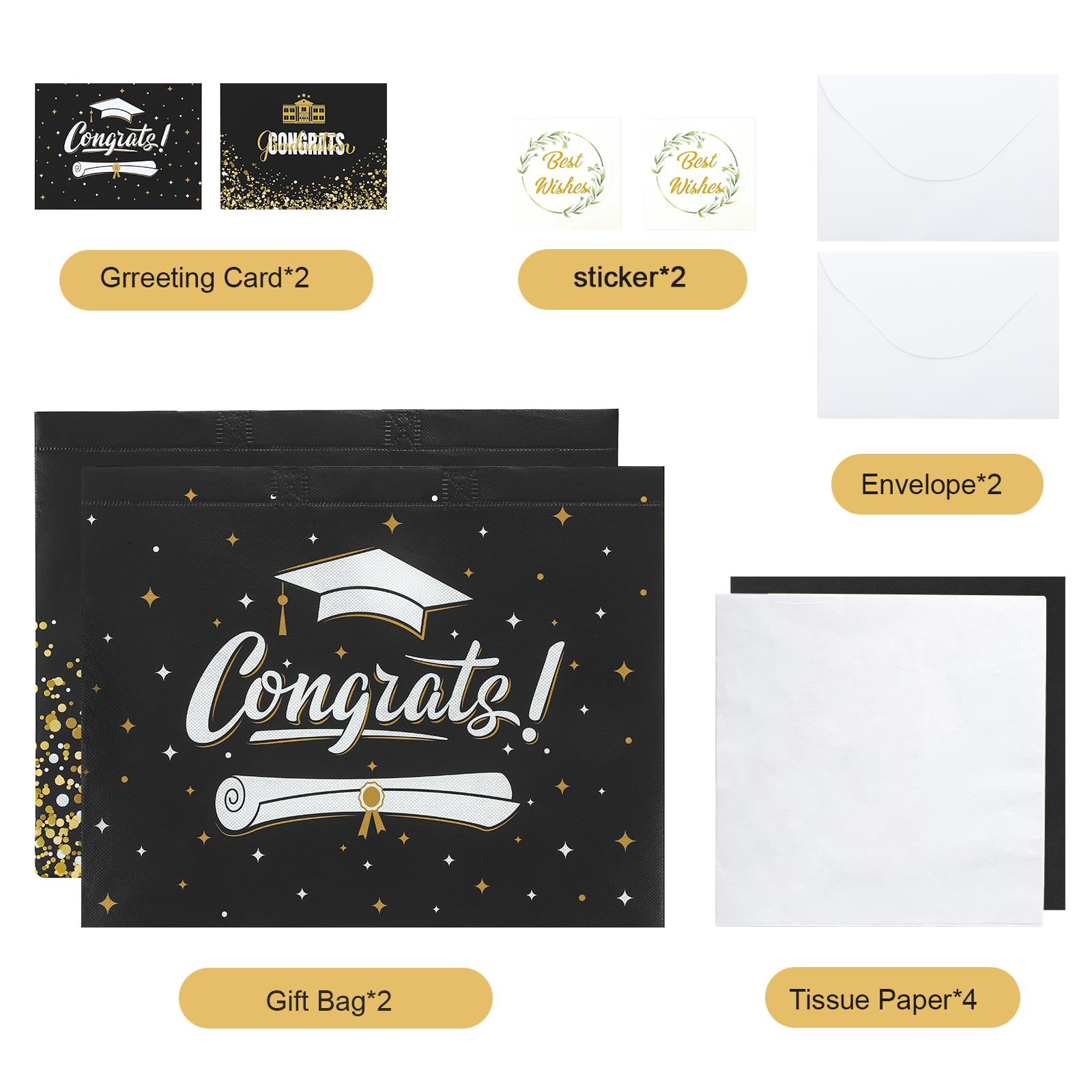 YANGTE 2 Pack 13" Large Graduation Gift Bags with Tissue Paper and Cards, Reusable Non-Woven Graduation Bags with Handle, Congrats Grad Gift Wrap Bags for High School, College