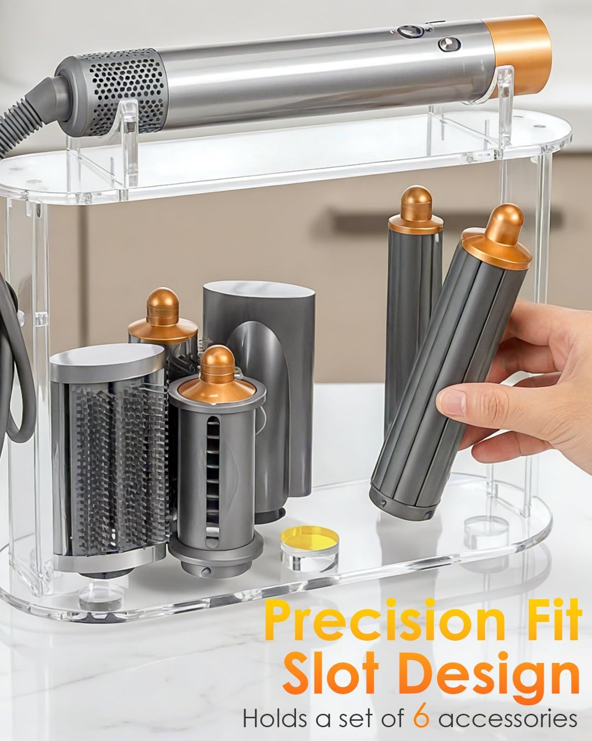 Acrylic Storage Holder, Compatible with Dyson Airwrap Styler Accessories, 6-Hole Countertop Bathroom Organizer, Airwrap Wand Barrels Brushes Attachments, Clear
