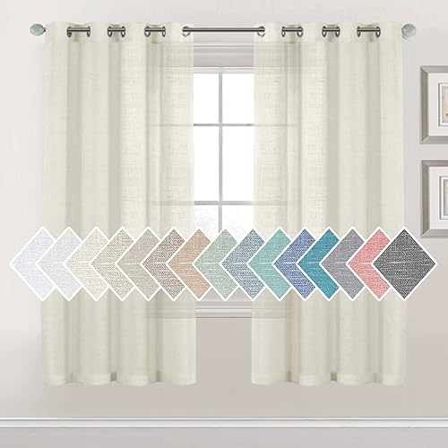 H.VERSAILTEX Cortinas traslúcidas de lino blanco puro de 72 pulgadas de largo con ojales en la parte superior, cortinas traslúcidas de mezcla de