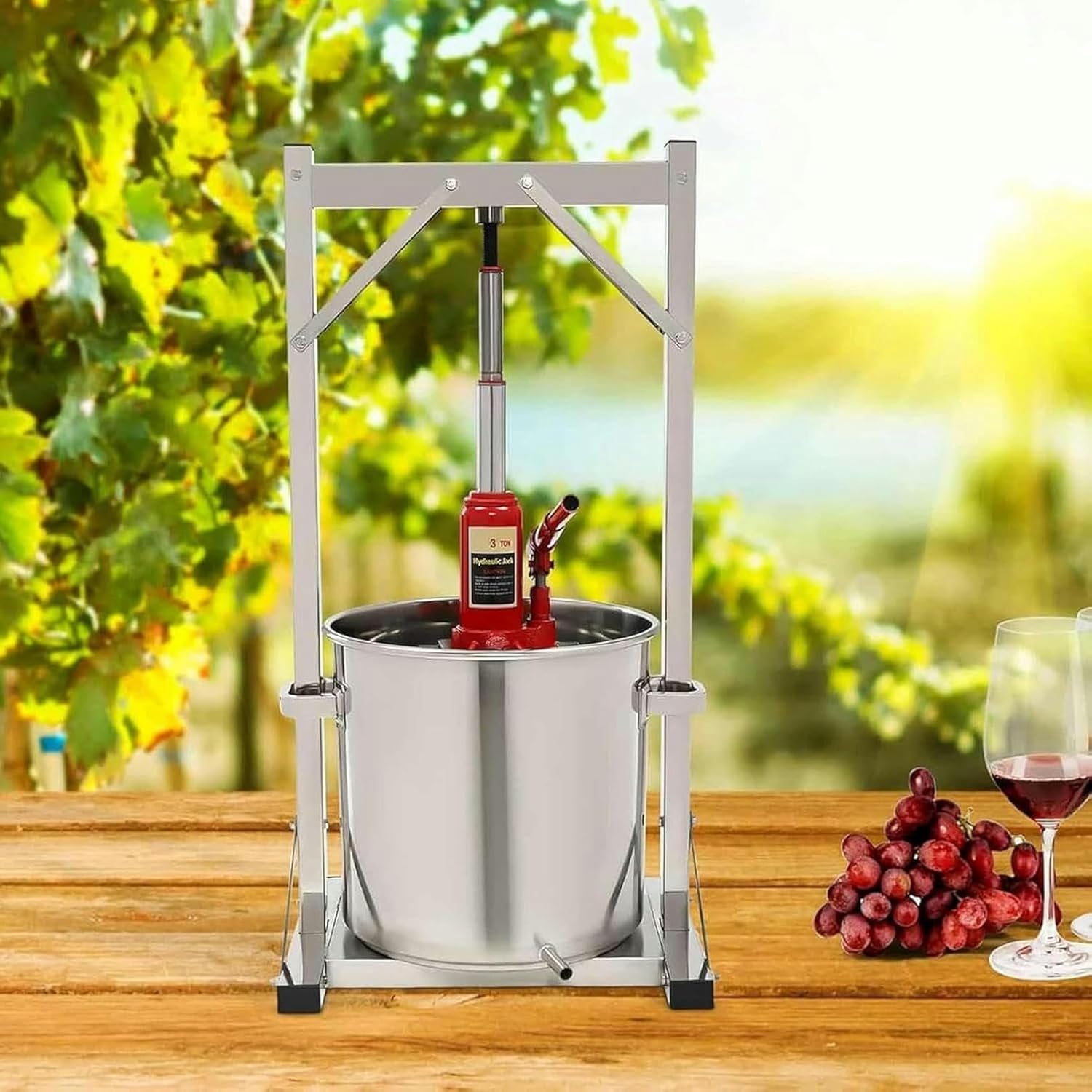 Fruit Wine Press, Stainless Steel Spindle Press with Hydraulic Jack, Press Grape Wine Making Supplies and Equipment, for Outdoor, Kitchen, and Home, 12L~/