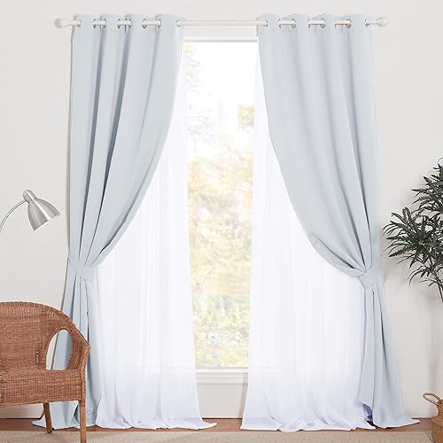 Miniatura 10 de NICETOWN Cortinas de doble capa transparentes y opacas con alzapaños gratis, decoración del hogar para niños (2 paneles, 52 pulgadas de ancho x 72