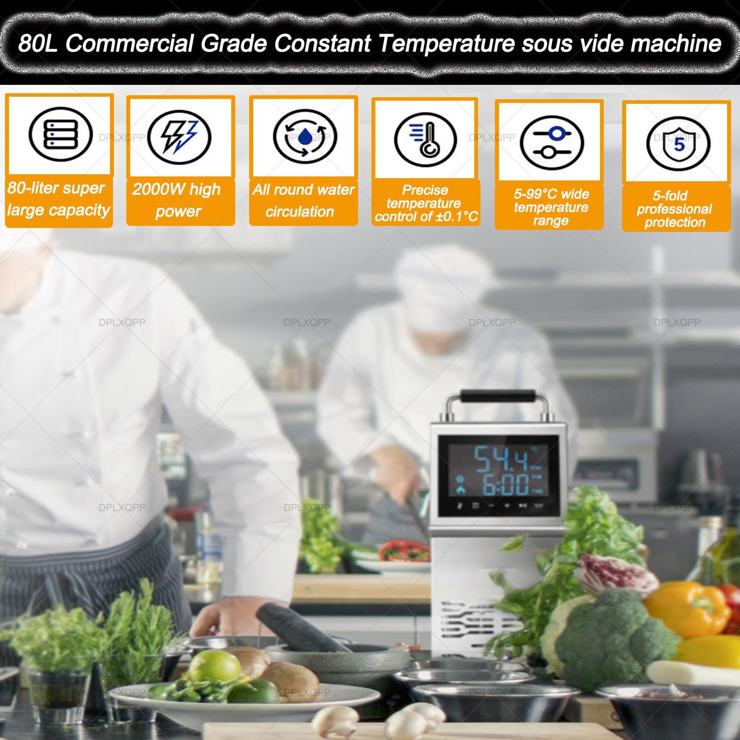 Olla De Inmersión Sous Vide 2000w Profesional: Máquina De Cocción Al Vacío con Pantalla LED,Temporizador 1min-99h,Acero Inoxidable,Ahorro Energético,para Uso Intensivo En Cocina