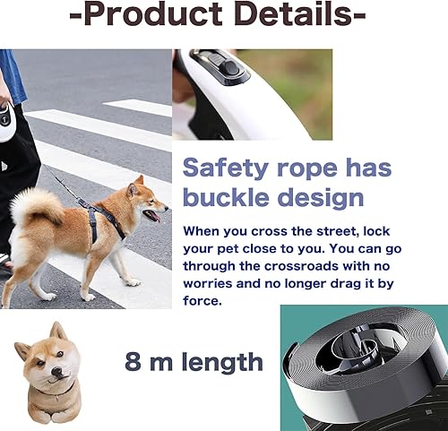 Miniatura 4 de Correa retráctil para perro de 26 pies con dispensador, adecuada para perros medianos y grandes de hasta 110 libras, diseño resistente con mango