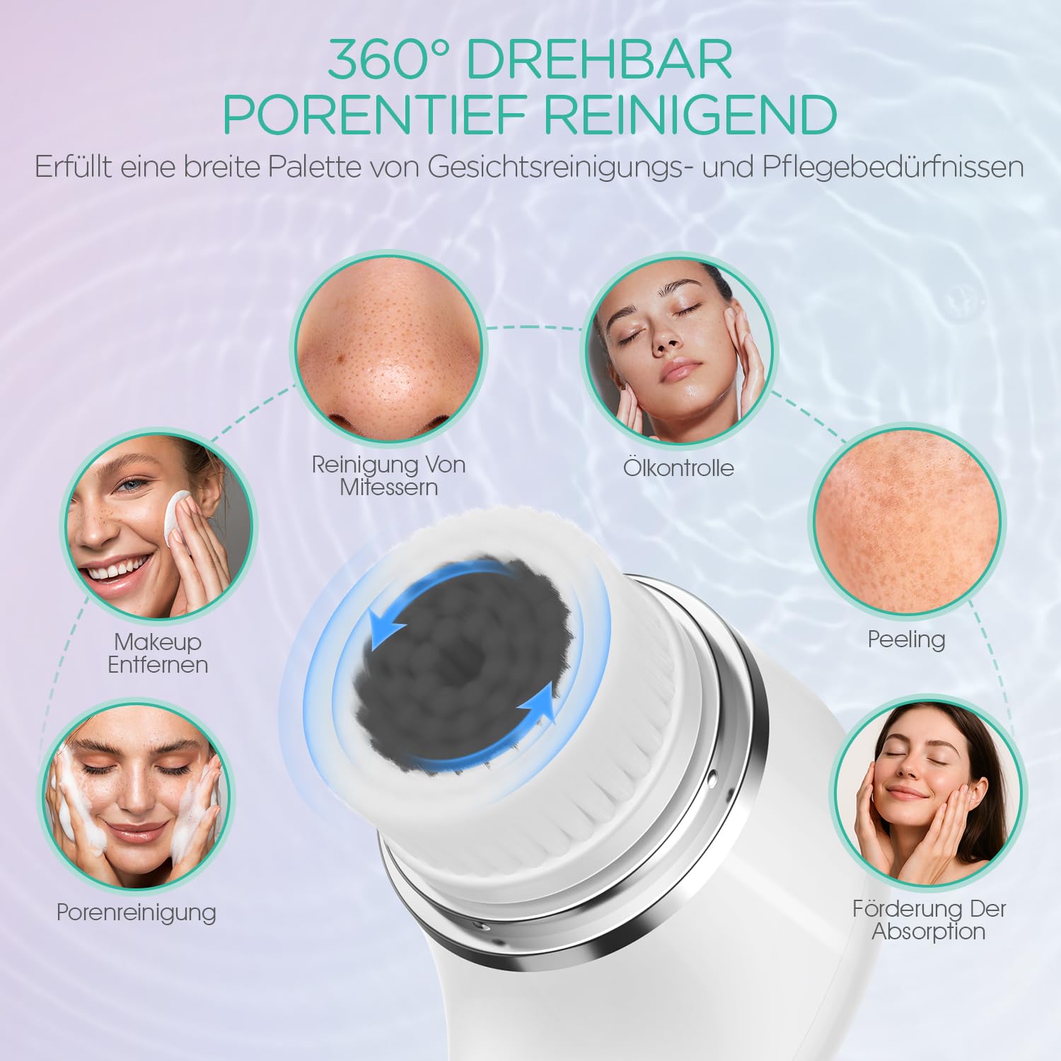 VOYOR Gesichtsreinigungsbürste Elektrische zur Gesichtsreinigung Wiederaufladbare Reinigungsbürste Gesicht 360° Tiefenreinigung, Mitesser, Peeling und Massage Wasserdicht Gesichtsbürste FB101