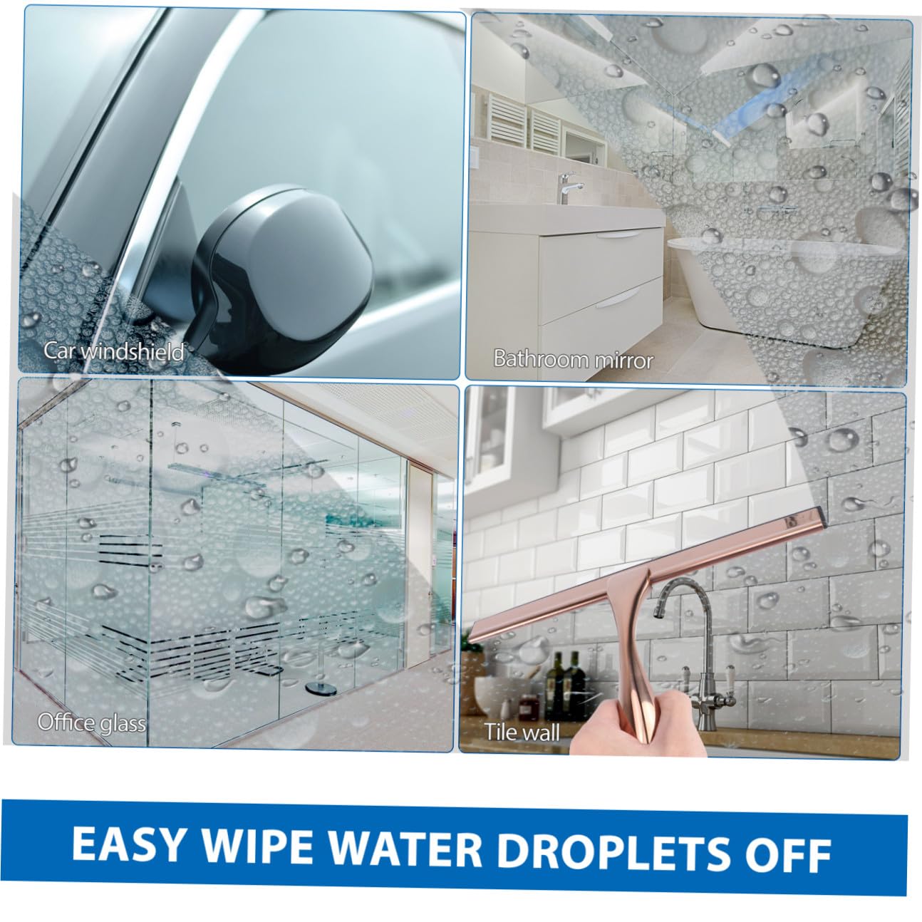 FOMIYES Limpiacristales Metálico Multiusos Mango de Silicona de Ventanas para Baño Ducha y Automóvil Herramienta de Limpieza Resistente Hogar