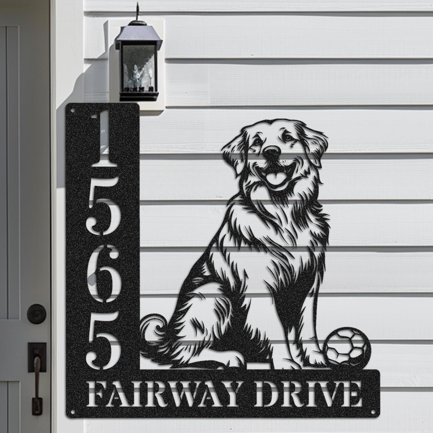 Personalized Papillon Address Sign, Custom Metal Address Plaque, Papillon Playing with Ball Design, Decorative Outdoor Garden Plaque (Papillon Address Sign)