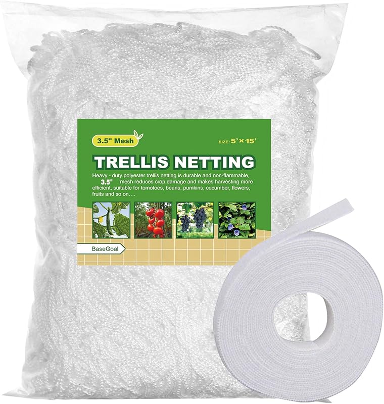3.5in Mesh Trellis Netting, 5x15ft, 1 Pack | Polyester mesh netting for vine crops & plants; Suitable for garden garden applications