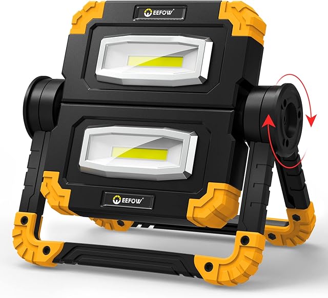 LED Rechargeable Work Light Portable - 2 COB 2000 Lumens Flood & Spot Lighting 360° Rotation USB Cordless Folding Lamp Battery Security Floodlight for Workshop Garage Loft Fishing Outdoor Emergency