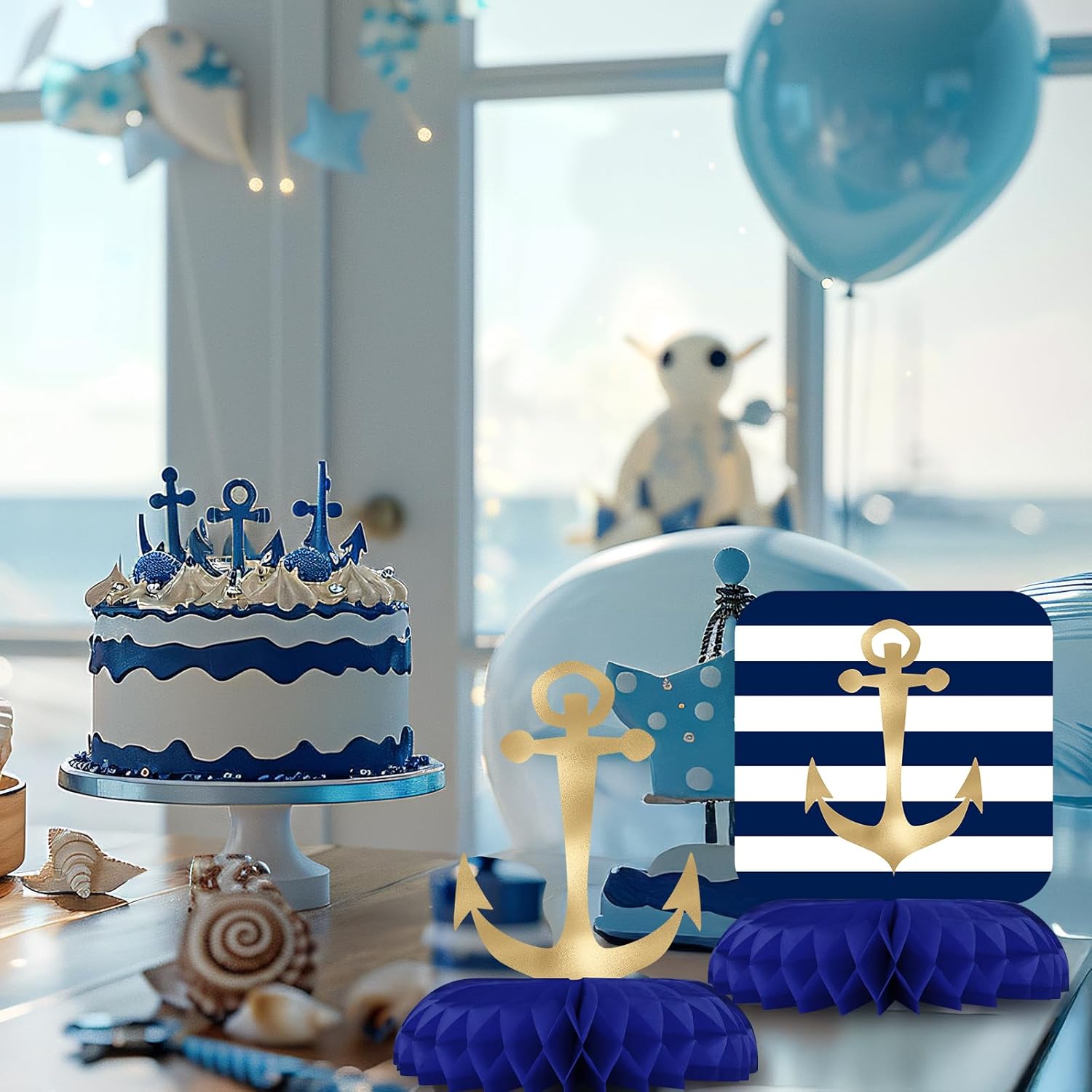 Nautical Party Decorations - Nautical Honeycomb Centerpieces for Kids'Nautical Birthday and Baby Shower Table Decor