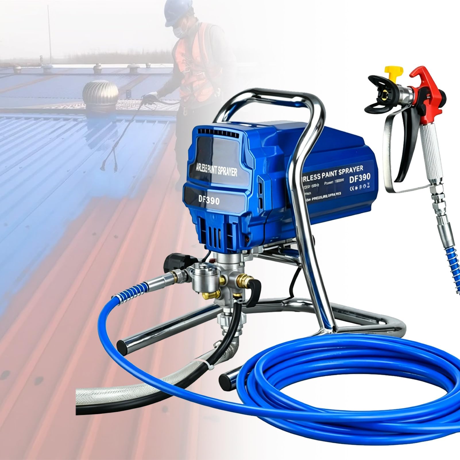 Agregat malarski bezpowietrzny 1800 W, wysokociśnieniowy elektryczny agregat malarski 3000 PSI, z przedłużką dyszy, wysoki przepływ 2 l/min, wąż 5 m, nie wymaga rozcieńczania.