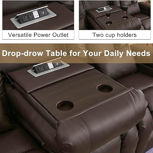 Miniatura 7 de URRED Sofá reclinable de dos plazas con masaje y calor, diseño de respaldo central abatible de 3 asientos, sofá reclinable eléctrico para