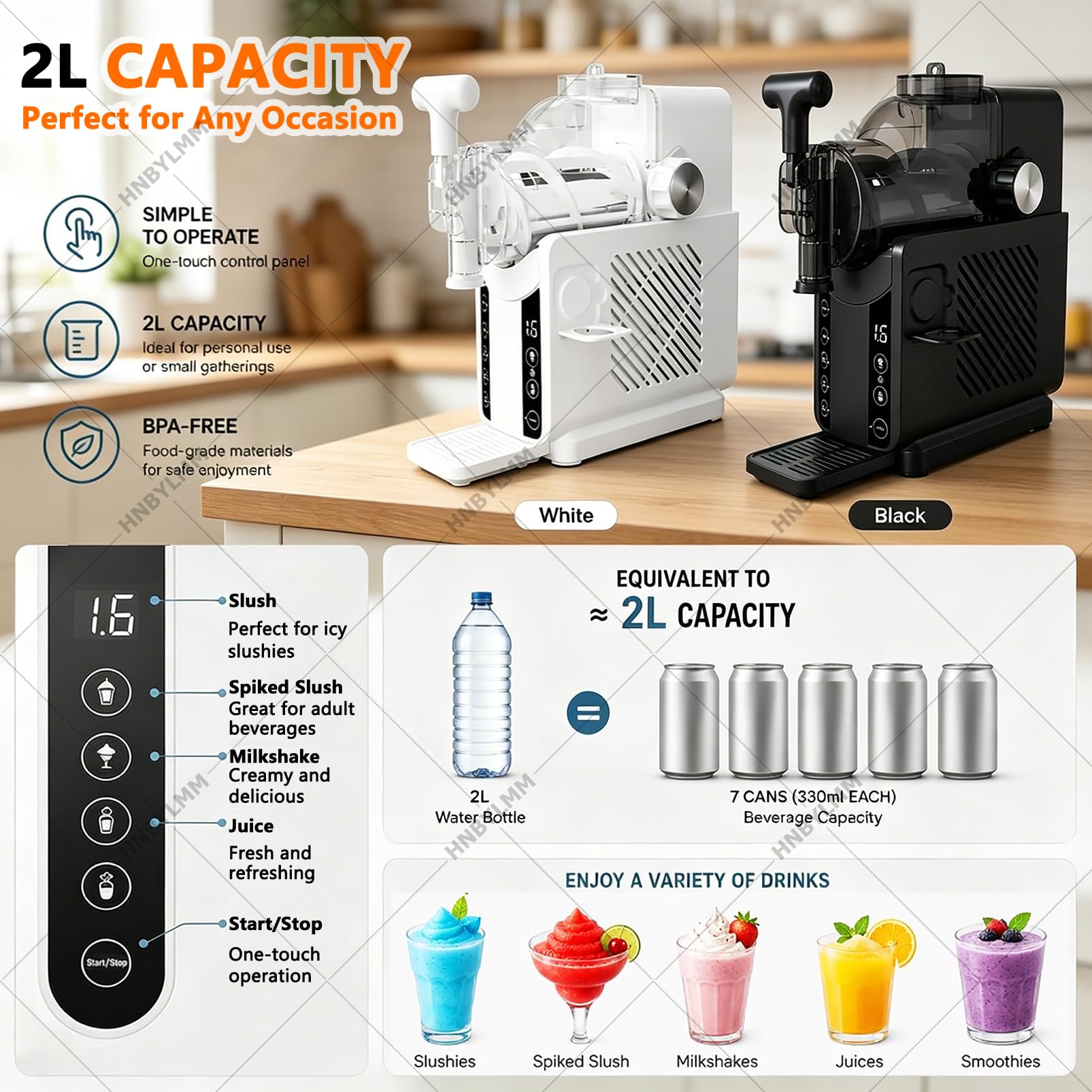 Macchina per Gelati, Macchina per Granite da 2 L per Domestico, con 5 programmi preimpostati, Non Richiede Ghiaccio, per Margarita, frappè e frullati, Facile da Pulire