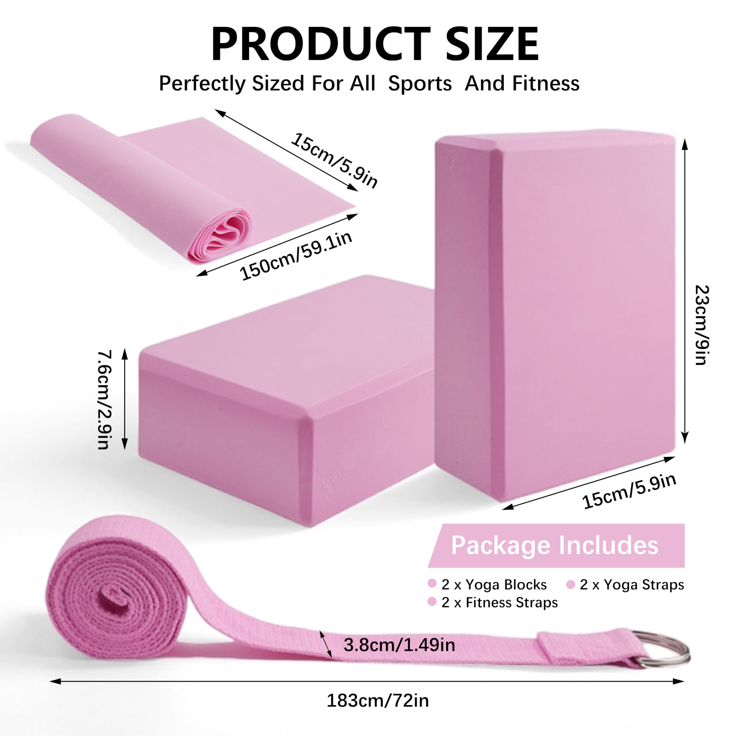 MAOMUN 6 Mattoncini Yoga Blocchi Yoga con Elastici Palestra e Cinghia, Antiscivolo Blocks, Leggero Mattoncini Mattoncino Pilates Essential Kit per Equilibrio Stretching Pilates