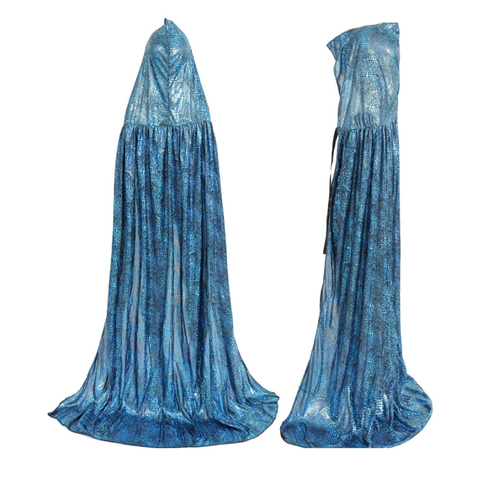 SSKHE Glitter Cape with Hooded Hat,Bling Bling Long Halloween Cape,Unisex Long Sparkly Halloween Cape,Master Wizard Fairytale Fancy Dress Robe for Halloween Party Carnival Cosplay, 150CM (Blue)