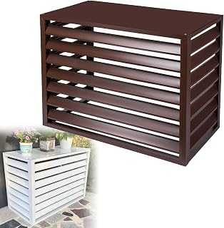 Cubierta de aire acondicionado exterior para unidad dividida, cubierta de bomba de calor de aluminio con persianas y valla, color marrón 3P 4S