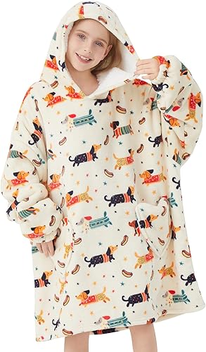 Miniatura 113 de Wearable Blanket Hoodie for Kids Oversized Sherpa Blanket Hoodie for Kids Boys Girls Teens 6-13YR,Navy Shark