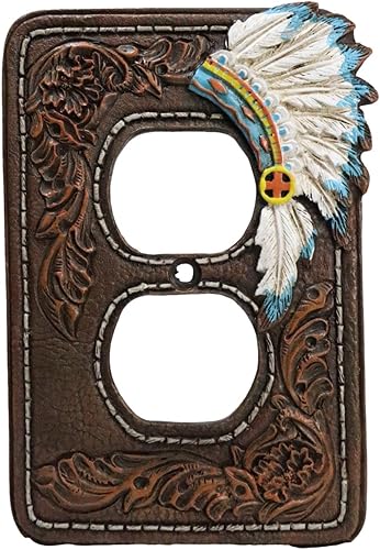 Ebros Gift Juego de 2 tocados tribales indios nativos americanos de piel sintética del suroeste con placas eléctricas de pared de desplazamiento de