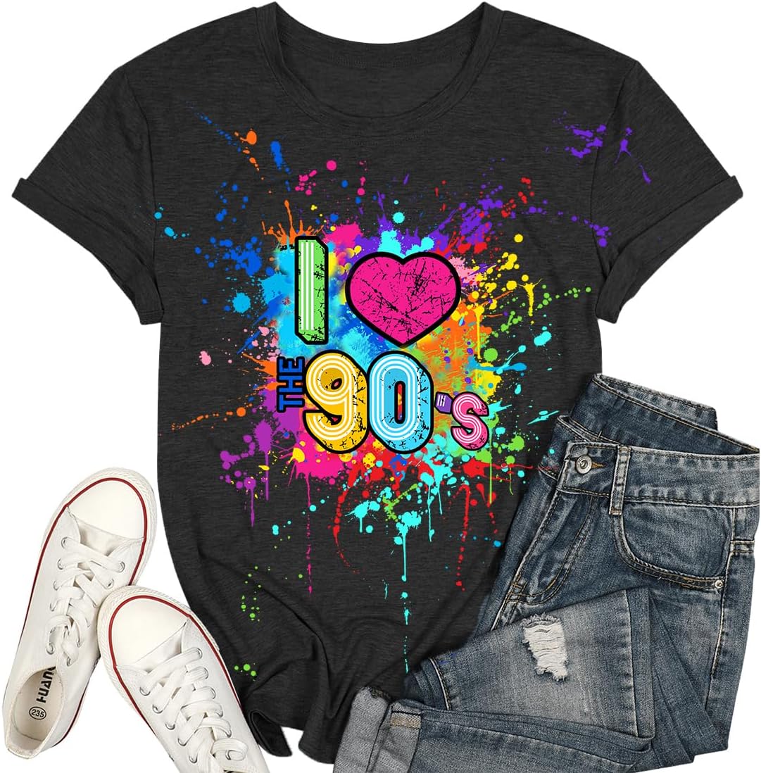 90s Shirts for Women I Love The 90S Tshirts for Girls 80s 90s Themed Style Outfit for Party Casual Short Sleeve Tops