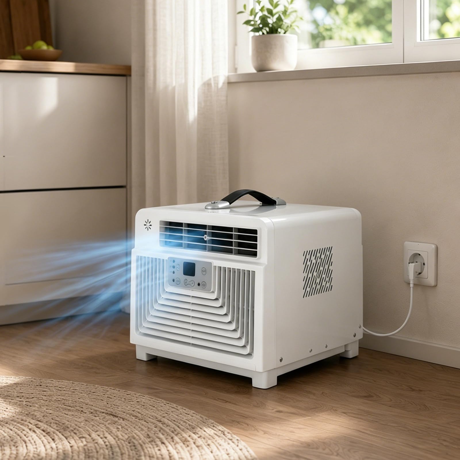 moupeaktain Small Air Conditioner 220V, 3400 BTU Portable Tent Air Conditioner, Quiet 3-in-1 Ac Unit with Remote, 12h Timer, Compact Handle, For Camping, Rv, Truck, Van, Dorm and Pet Room