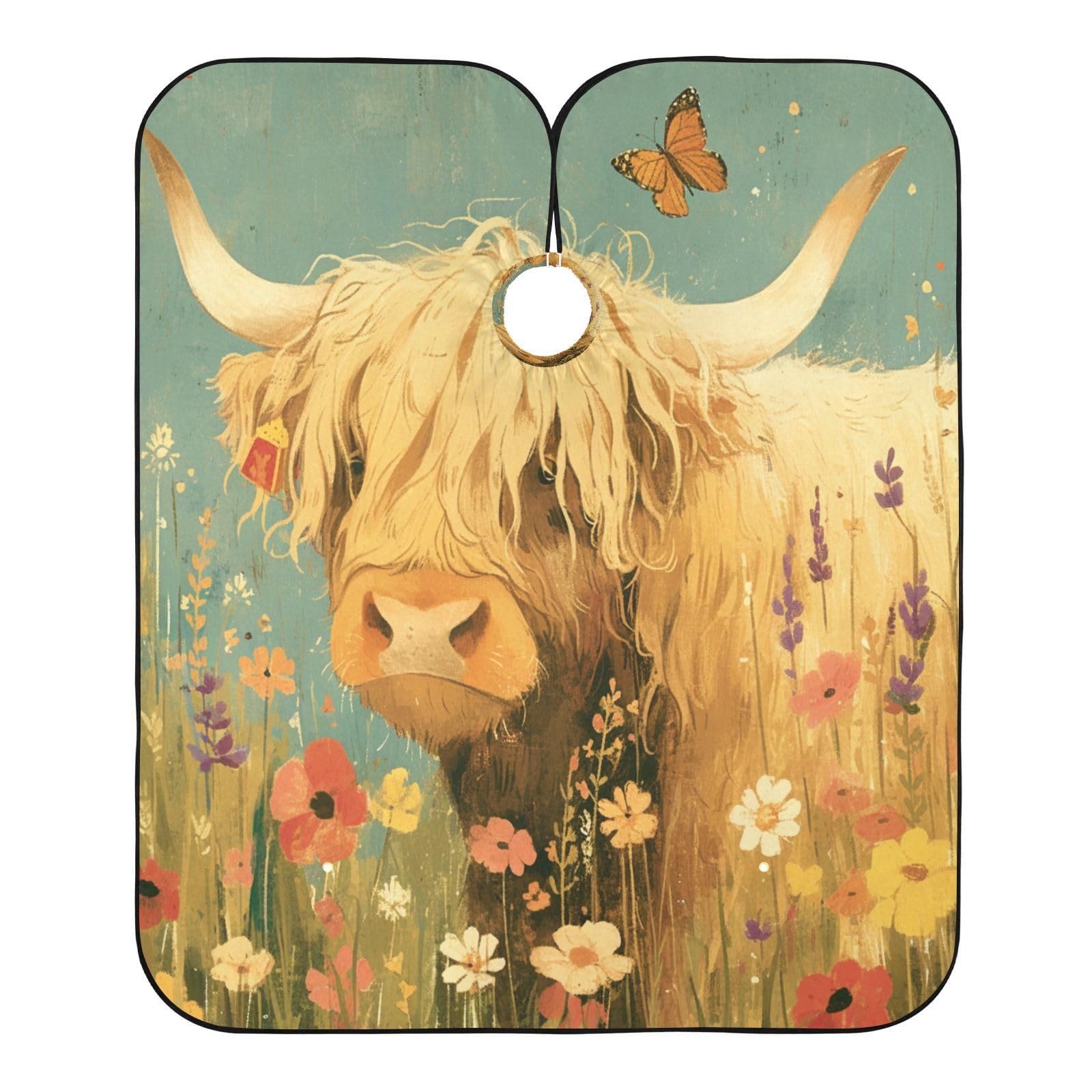 Kigai Highland Cow Hair Cutting Cape for Men & Women Waterproof Barber Cape Professional Hairdressing Salon Styling Apron with Adjustable Closure Snap