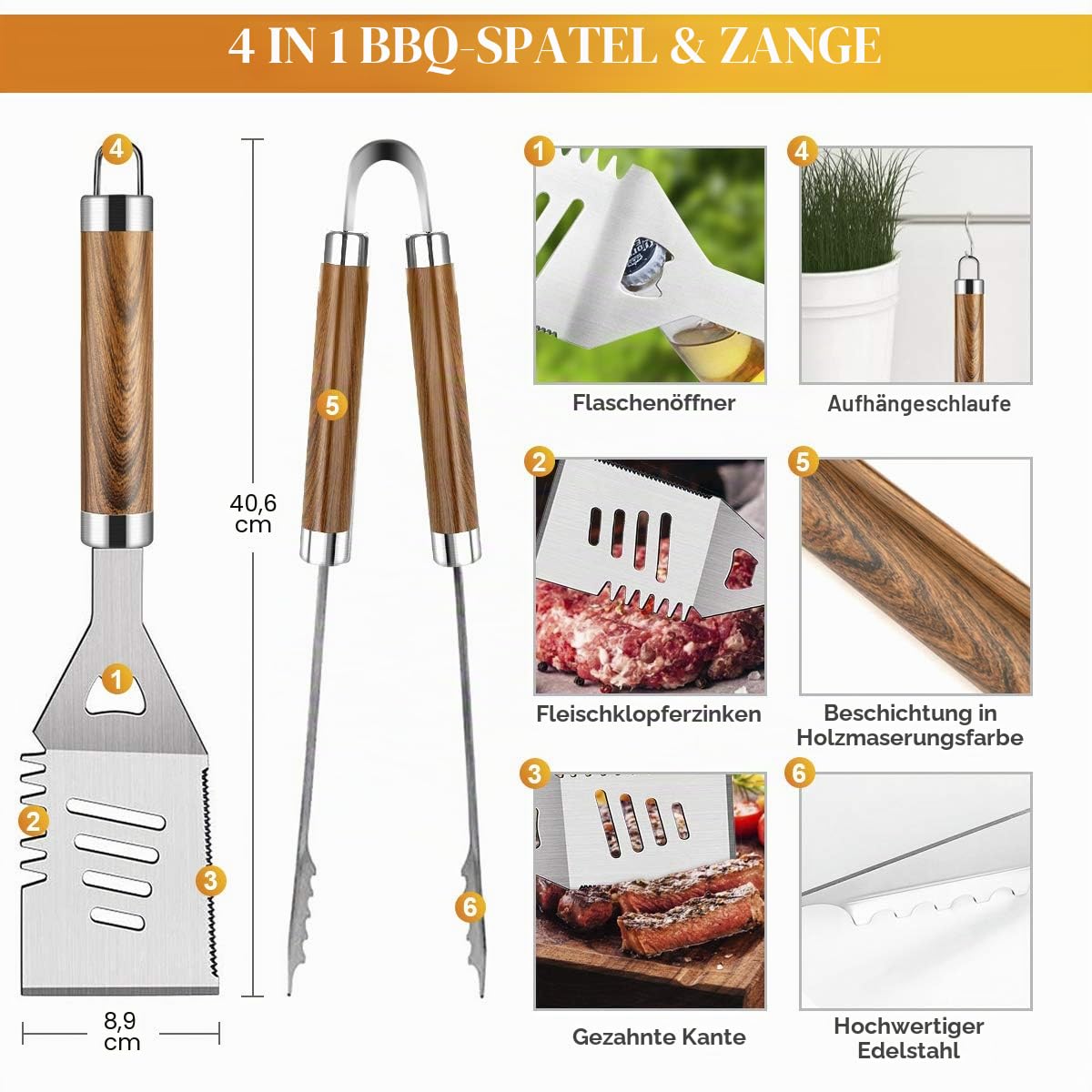 Cifaisi 38-teiliges Grillzubehör-Set mit Aluminiumkoffer | 16 Zoll Edelstahl Grillwerkzeuge Thermometer Grillmatten für Camping Hinterhof Barbecue Grillen Geschenke für Männer Frauen