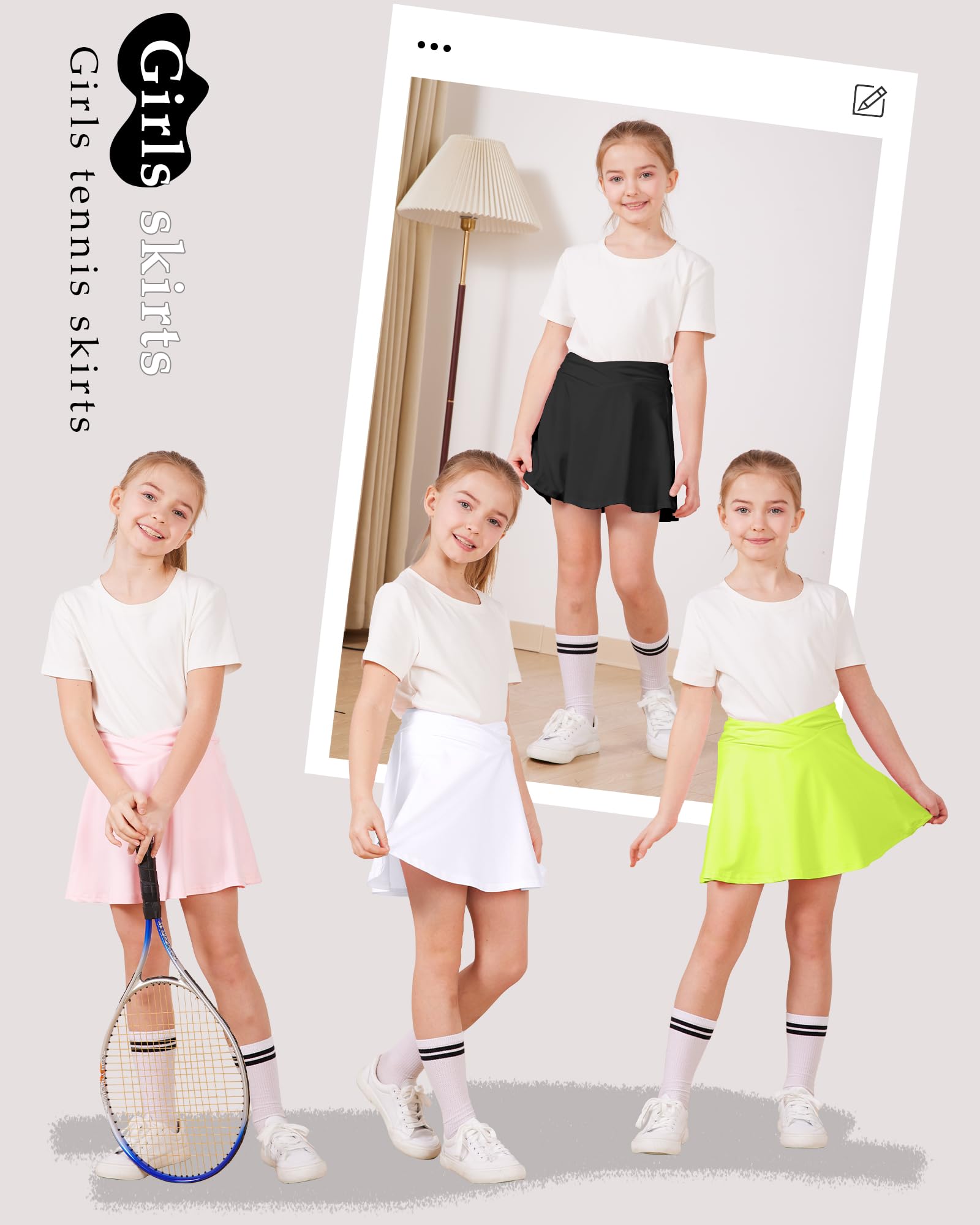 Mädchen-Tennisrock Sportrock mit kurzen, Sommerrock Faltenrock Tennis Skirt mit 2 Taschen, Golf-Mini-Röcke mit Elastischer Bund