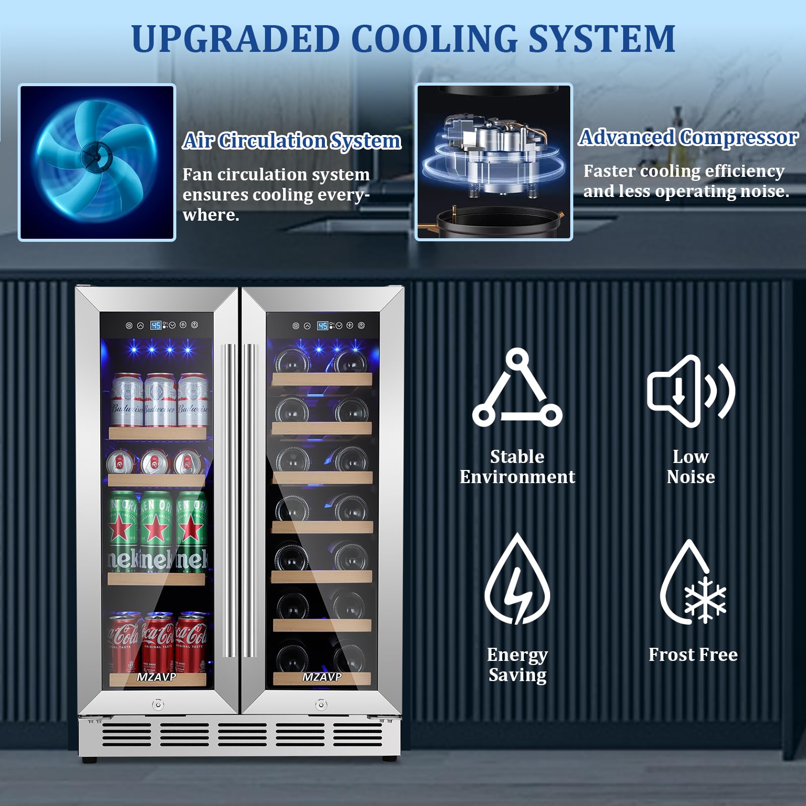 Mzavp 24 Inch Wine And Beverage Refrigerator, Dual Zone Beverage Cooler With Glass Door, Built-In Or Freestanding Wine Fridge With Fast Cooling, 20 Bottles And 88 Cans Large Capacity on Fridge.com - View 5