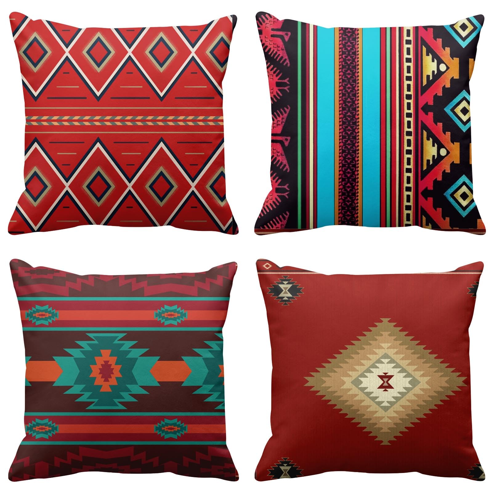 ArtSocket Set of 4 Throw Pillow Covers South Southwest Western Tribal Red Native American Home Cultural Geometric Hue Country Decorative Pillow Cases Home Decor Square 18x18 Inches Pillowcases