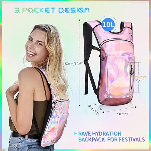 Miniatura 10 de Mochila de hidratación con vejiga de agua de 2 L, mochila de agua para raves, paquete de hidratación de aislamiento ligero para hombres y mujeres,