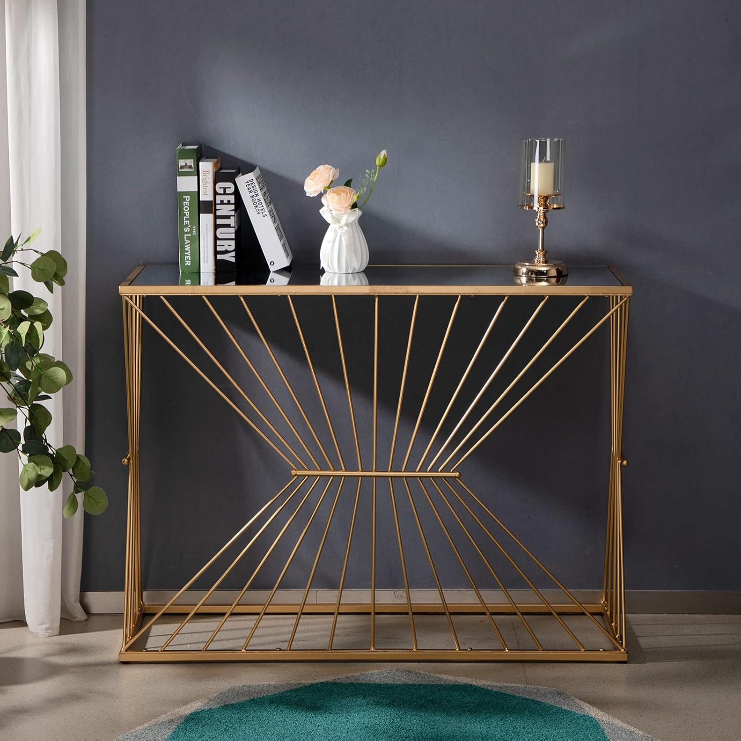 Buy AcozyHom Modern Gold Console Table with Glass Mirror Desktop, 39.37 Accent Entryway Table