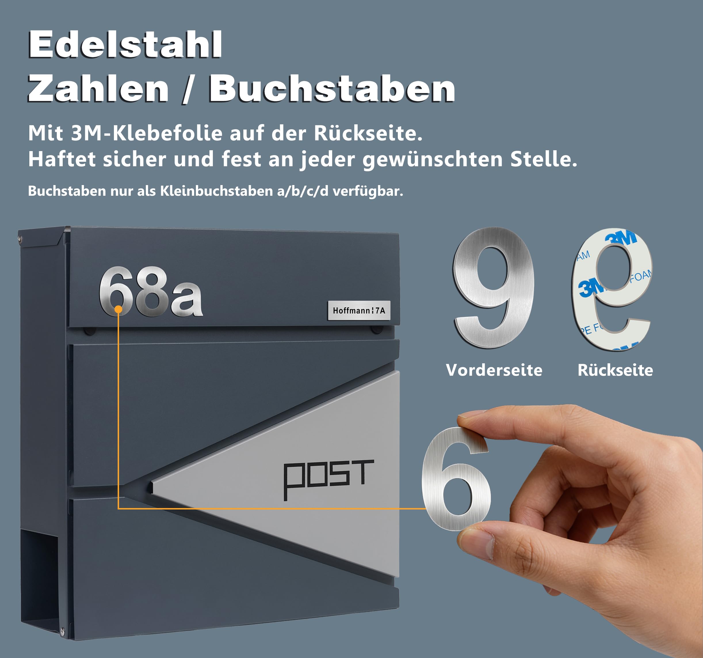 Zedelmaier XXL personalisiert Briefkasten mit Edelstahl Namensschild Wandbriefkasten Postkasten briefkästen mit Schloss Mailbox inkl. 4 Schlüsseln Letter Box Anthrazit 10,5 X 35 X 35 cm