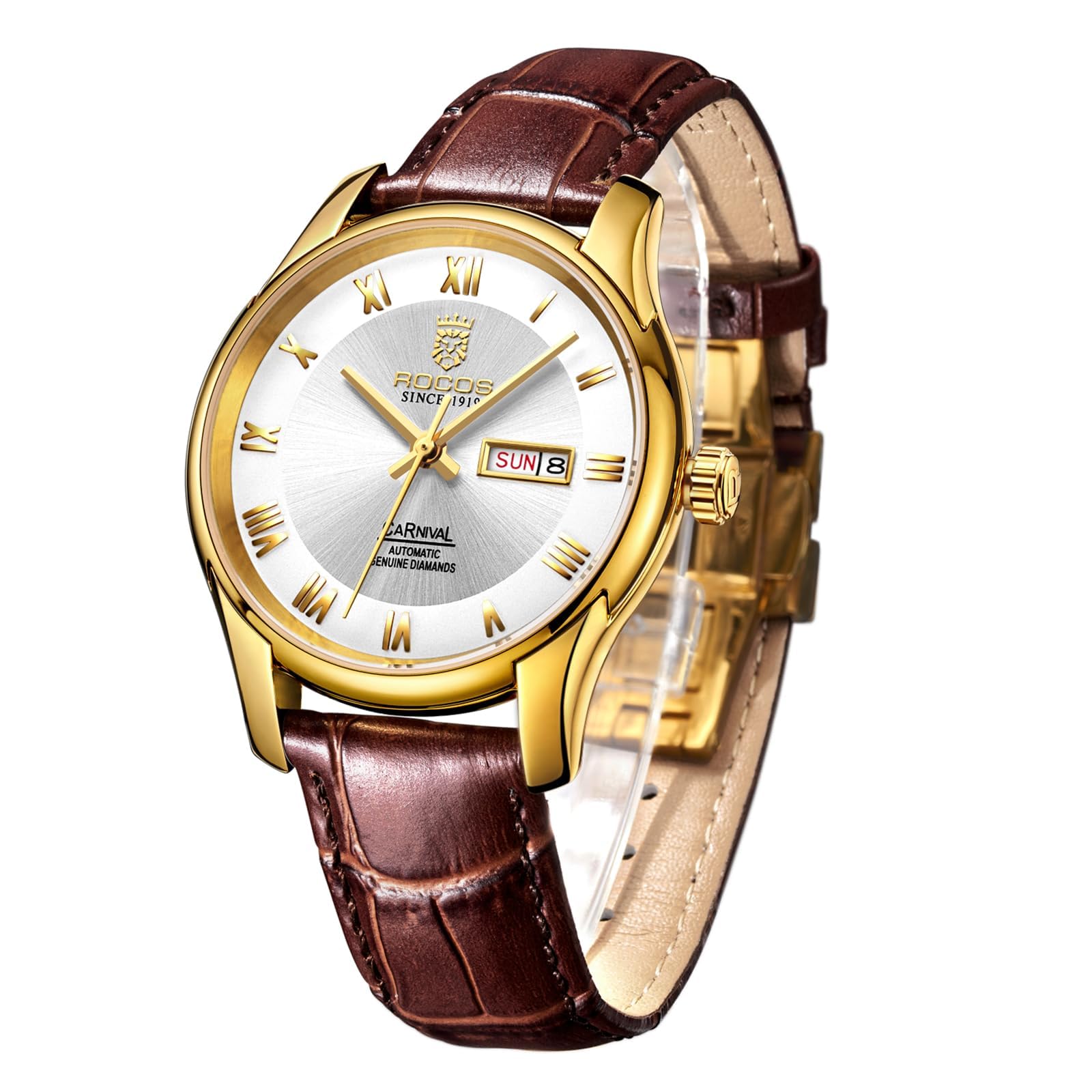 rocosjewe Elegant Automatic Watch for Men – Mechanical Analog Wristwatch with Brown Leather Strap, Day & Date Display, Waterproof, Classic Business Gift (R0131)-picture-17
