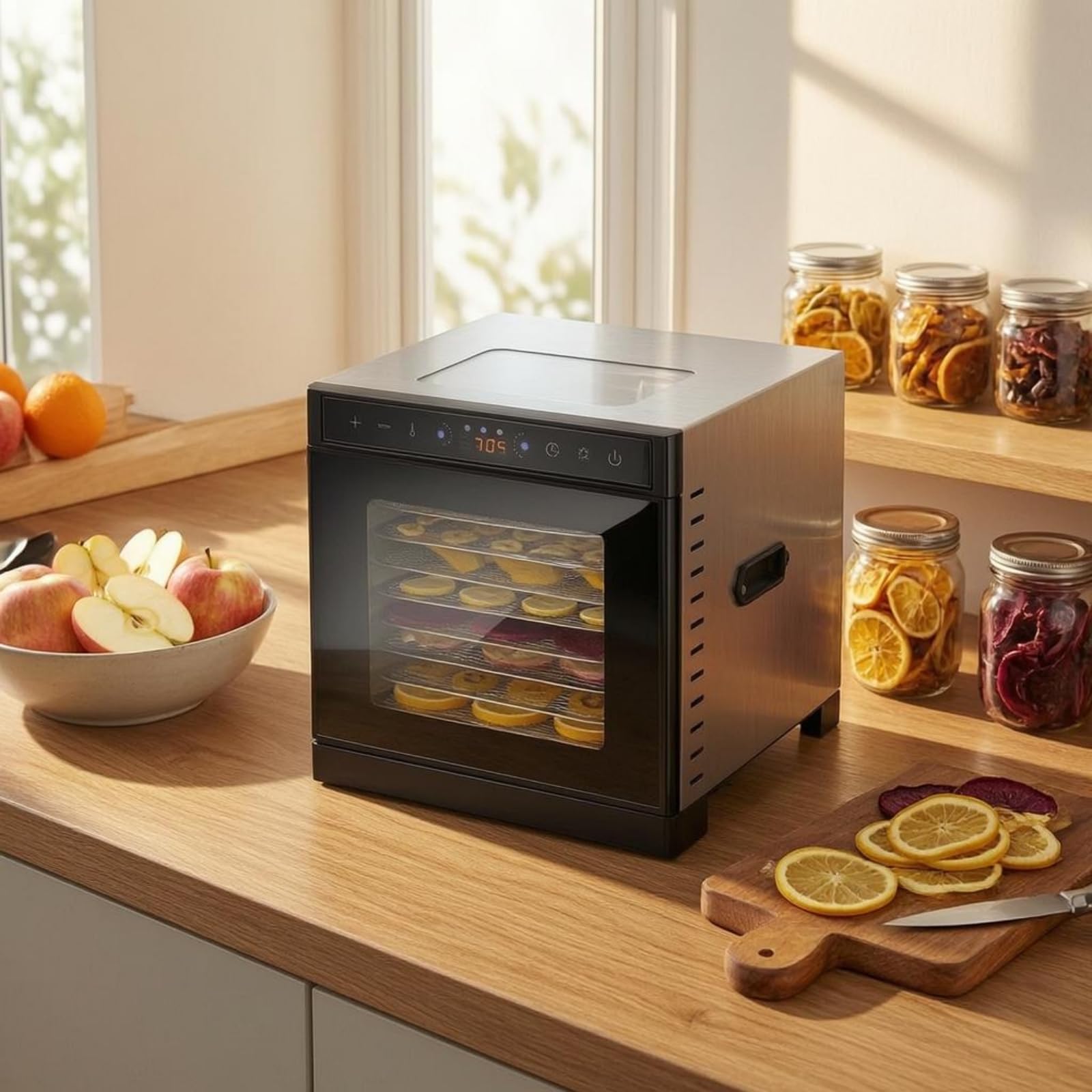 Essiccatore Cibo 400W Luce Interna Disidratatore Alimentare Timer Programmabile Elettrodomestico da Cucina, 8 Strati Con Finestra, Touch, Doppio Strato